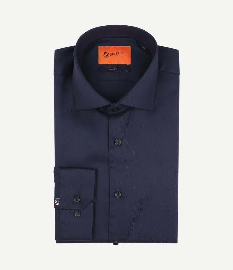 Overhemd extra lange mouwen twill donkerblauw