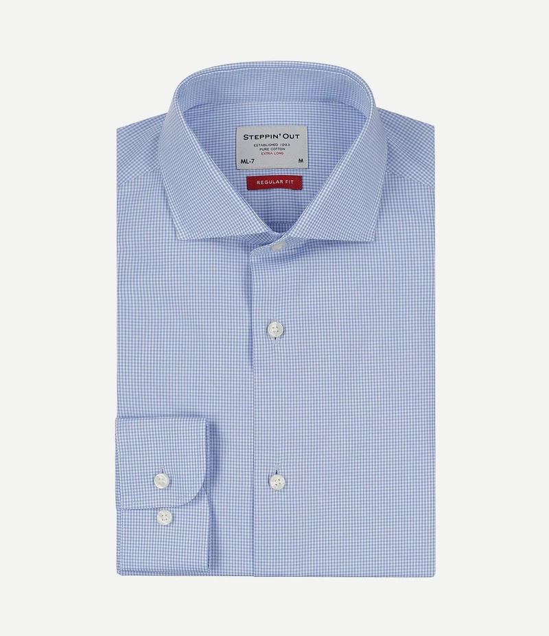 Overhemd extra lange mouw ruit blauw