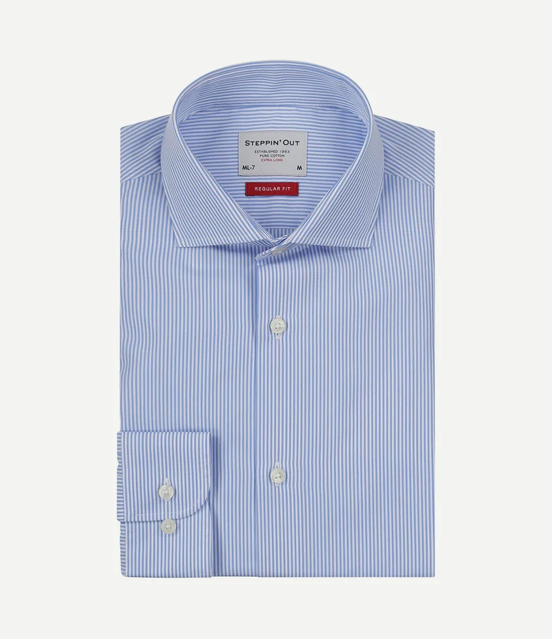 Overhemd gestreept extra lange mouw cutaway light blue