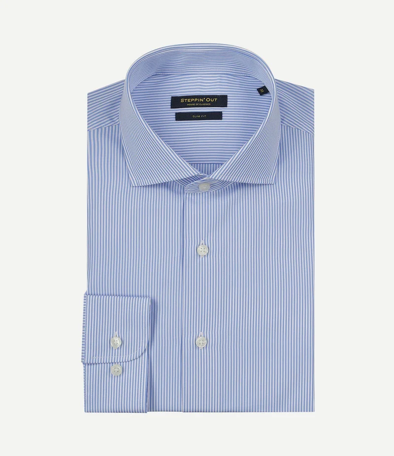 Overhemd slim-fit streep lichtblauw