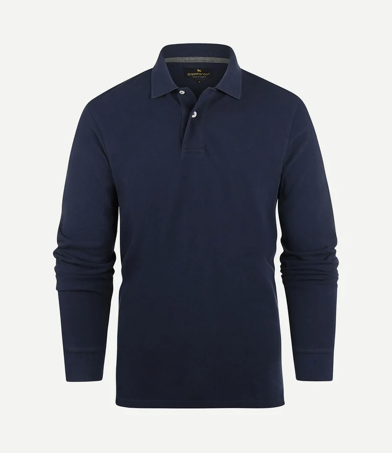 Longsleeve polo piqué classic donkerblauw