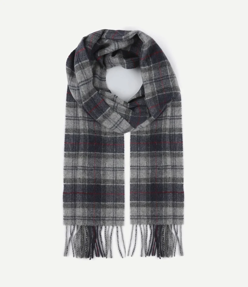 Sjaal tartan lamswol grijs