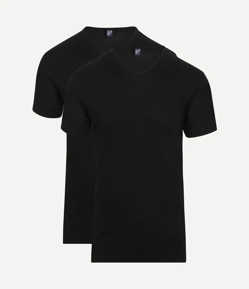 T-shirt v-hals Vermont zwart (2-pack)