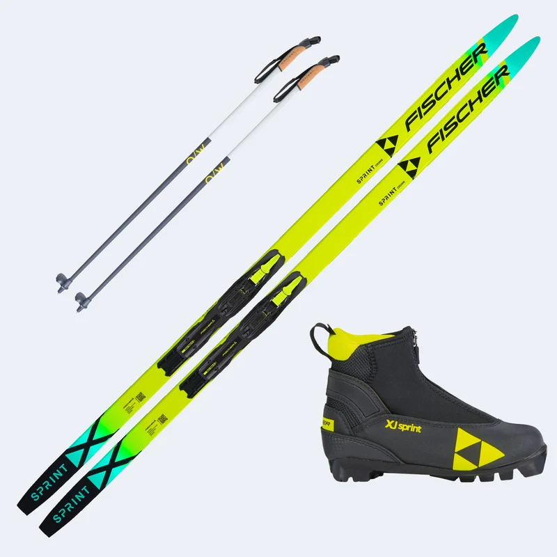 2027 Fischer Sprint Crown Jr Skis with Fischer XJ Sprint Junior Boots and Poles