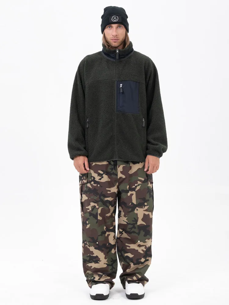 Men's Faux Sherpa Full-Zip Fleece & Double Knee Freestyle Baggy Snow Pants