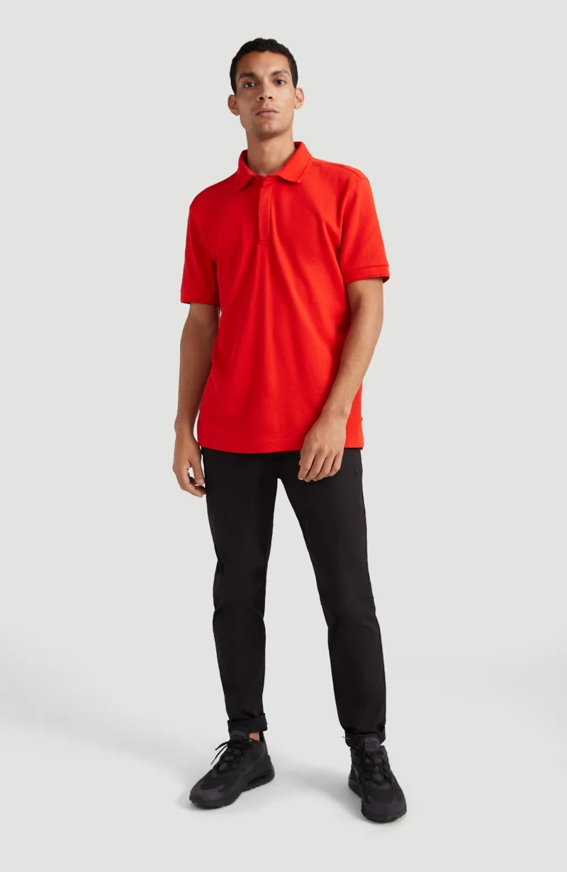 Hybrid Waffle Polo Shirt | Fiery Red -A